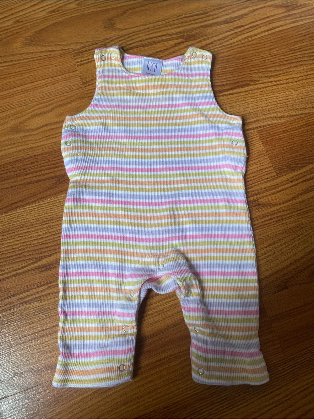 Y2K GAP Striped Ribbed One-Piece Romper - Pastel Pink, Yellow & White